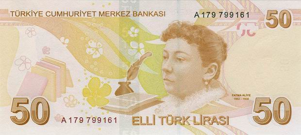 Купюра номиналом 50 турецких лир, обратная сторона